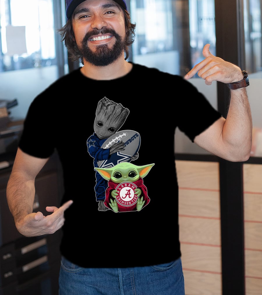 Cowboys Guardians Holding Football Alabama Crimson Tide Baby Yoda T-Shirt