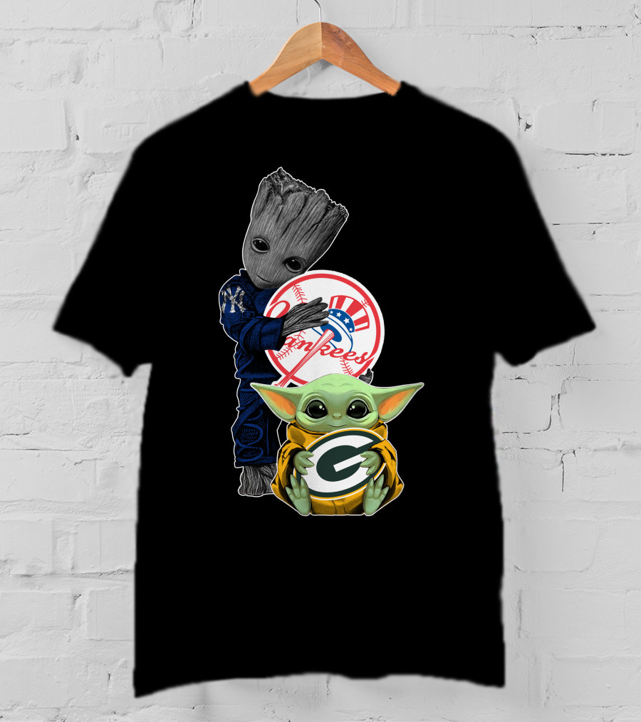 Yankees Groot Packers Baby Yoda T-Shirt