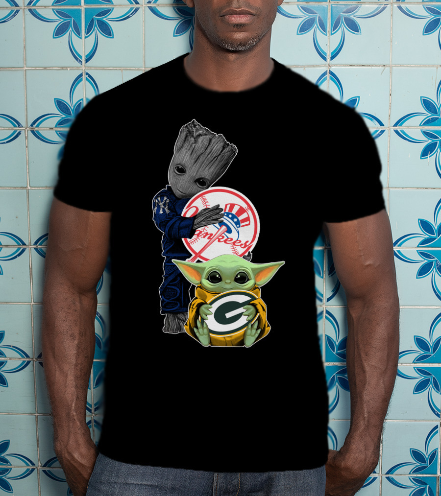 Yankees Groot Packers Baby Yoda T-Shirt