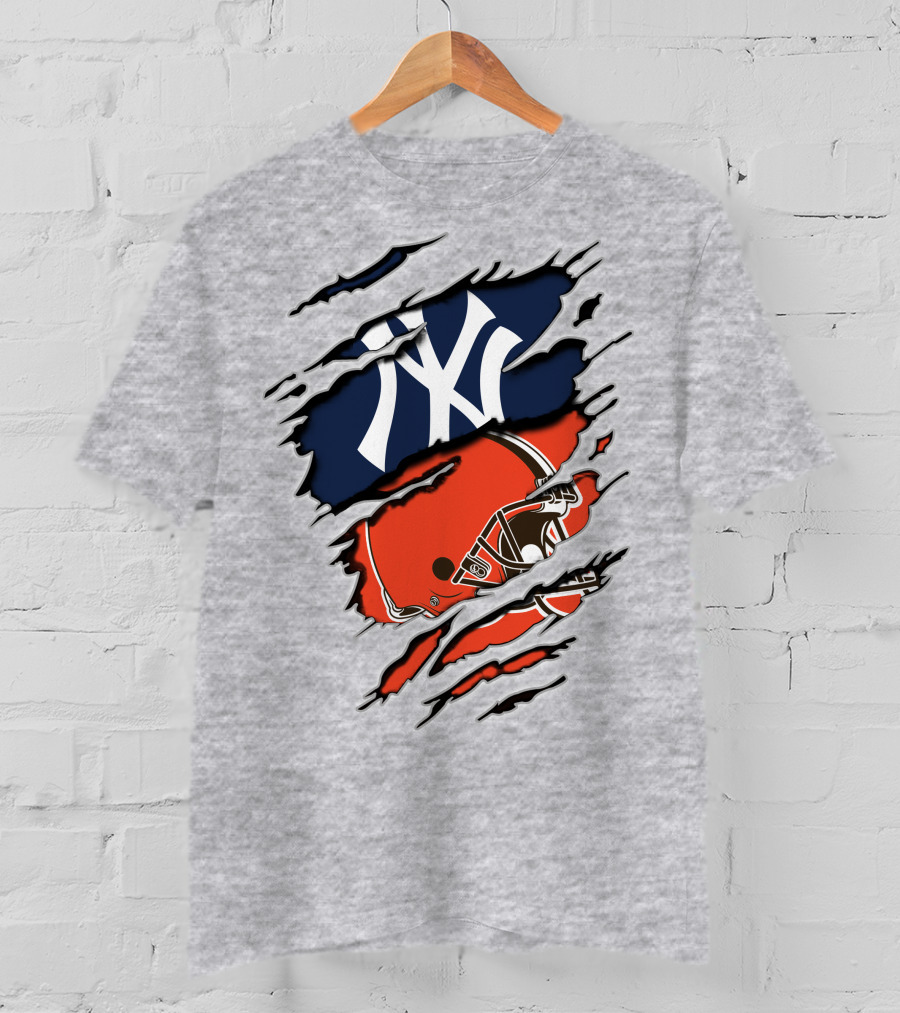 Yankees Browns Football Helmet Fusion T-Shirt