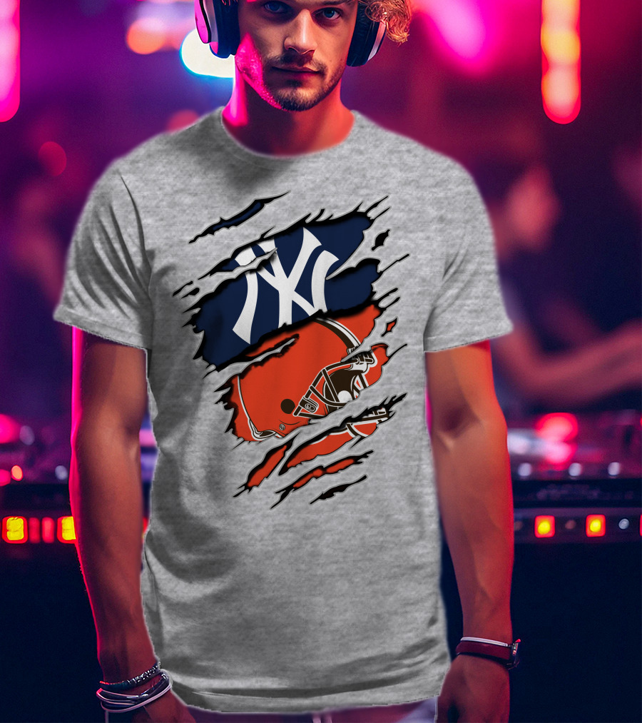 Yankees Browns Football Helmet Fusion T-Shirt