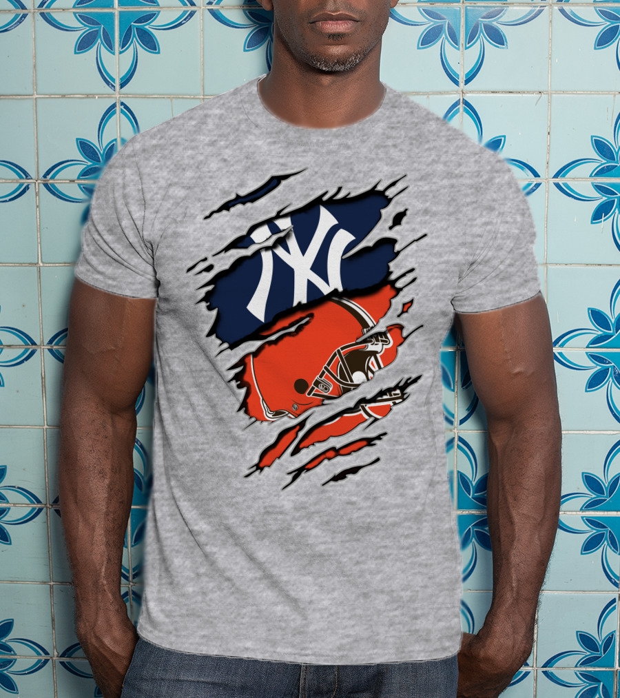 Yankees Browns Football Helmet Fusion T-Shirt