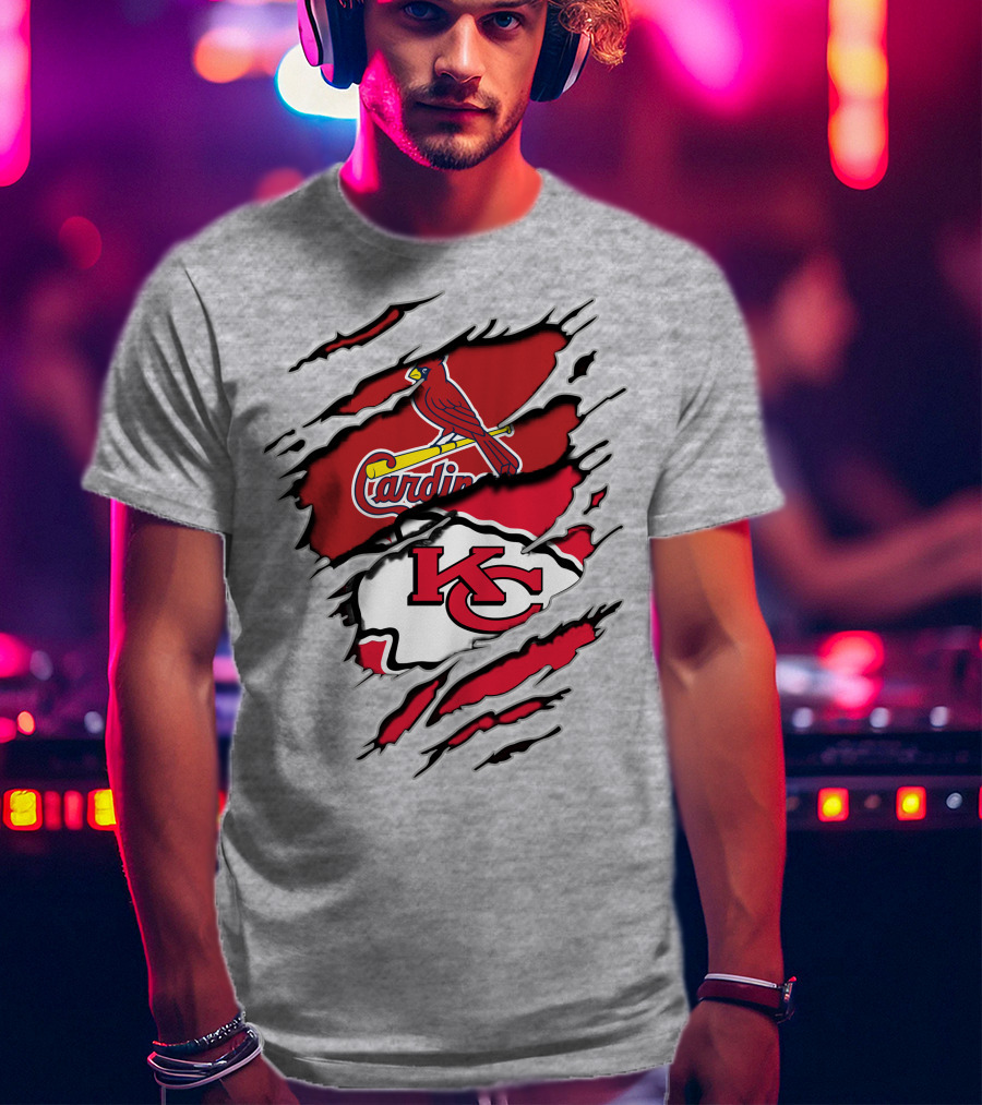 Kansas City Chiefs Arizona Cardinals Logos Torn Layers T-Shirt