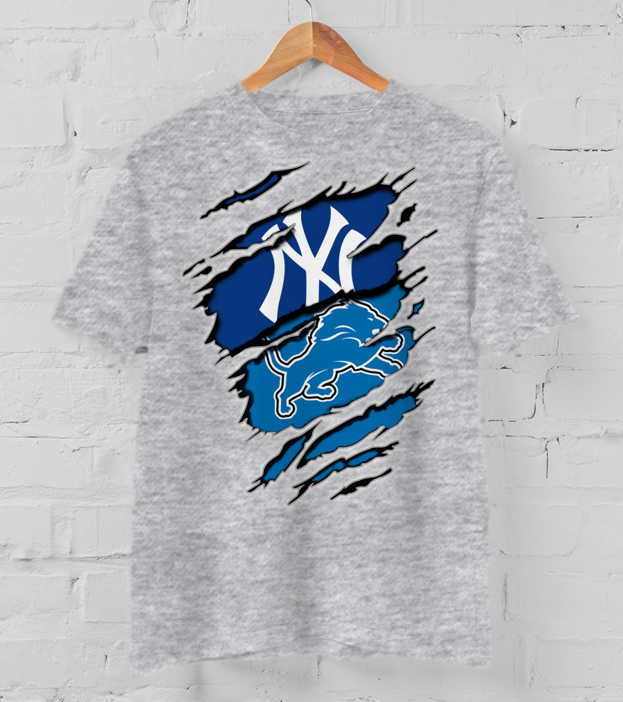 New York Yankees Detroit Lions Crossover Fan T-Shirt