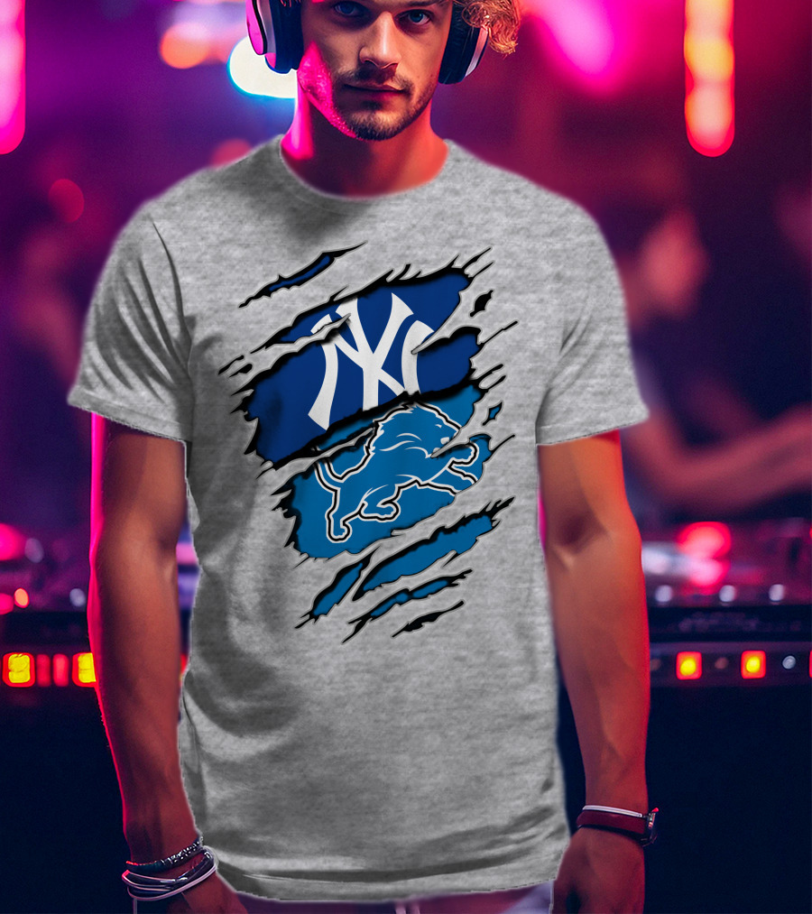 New York Yankees Detroit Lions Crossover Fan T-Shirt