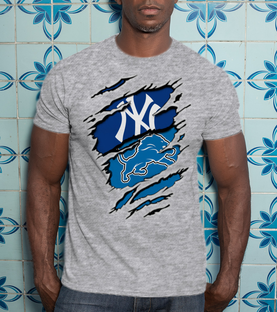New York Yankees Detroit Lions Crossover Fan T-Shirt