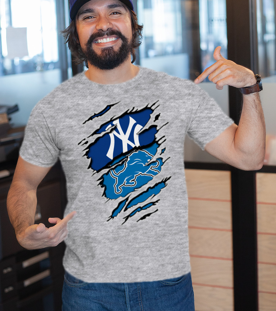 New York Yankees Detroit Lions Crossover Fan T-Shirt