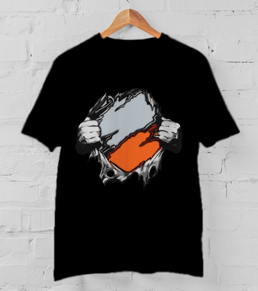 Be Whi Ripping Through Layers Orange And Gray T-Shirt