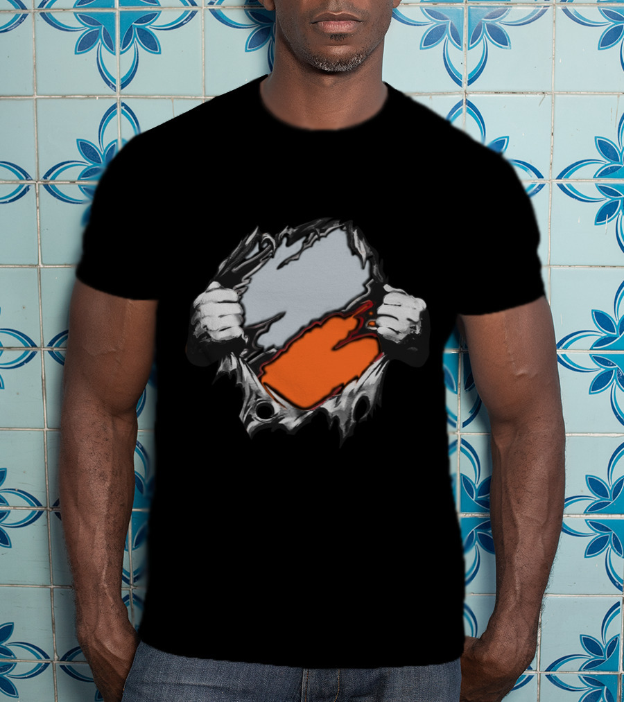 Be Whi Ripping Through Layers Orange And Gray T-Shirt