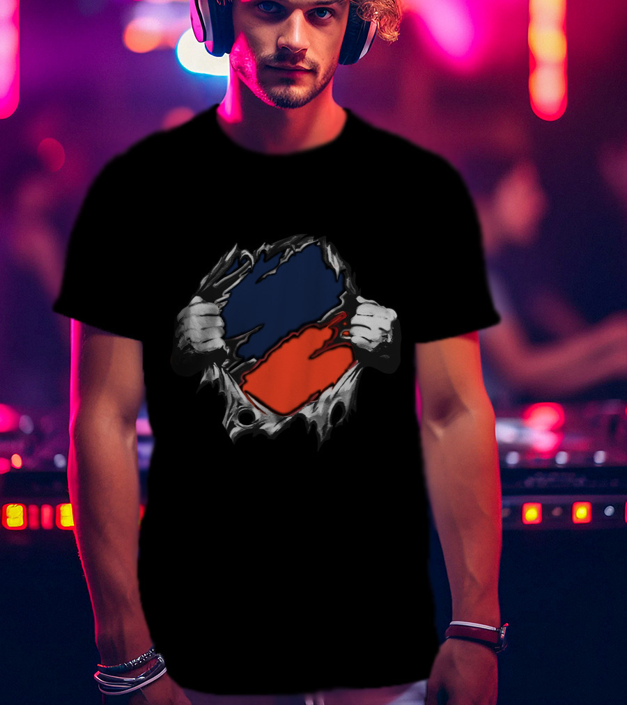Bro Yan Blue Orange Ripped T-Shirt