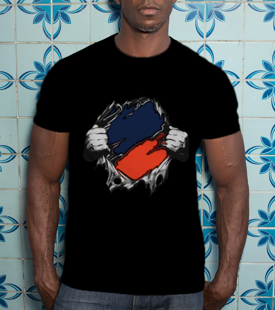 Bro Yan Blue Orange Ripped T-Shirt