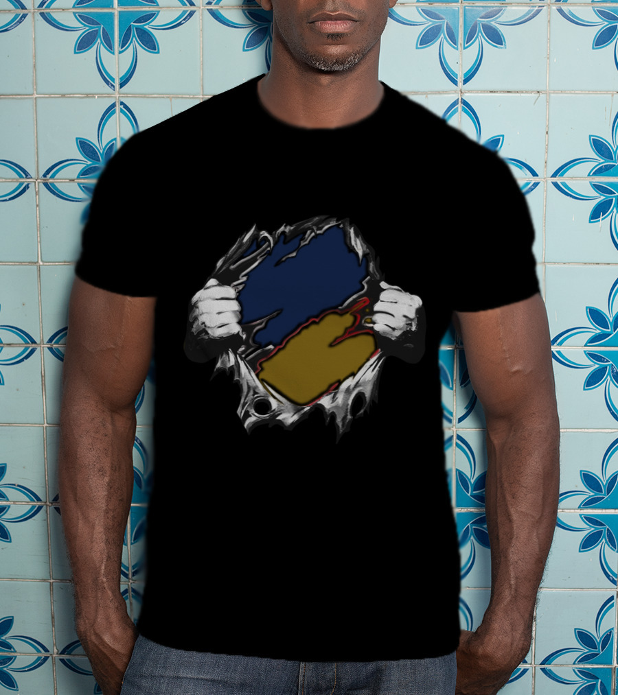 Sa Yan Blue And Gold Ripped T-Shirt