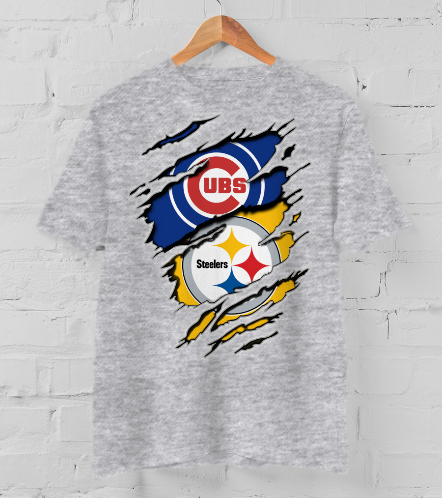 Steelers Cubs Logos Torn Layers T-Shirt