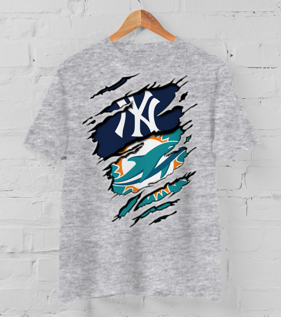 New York Yankees Miami Dolphins Crossover T-Shirt