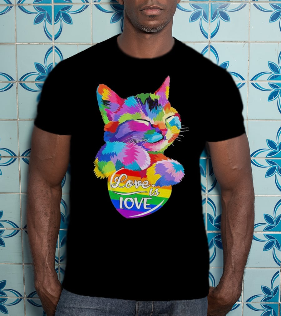 Catlove Colorful Rainbow Cat Love Is Love T-Shirt