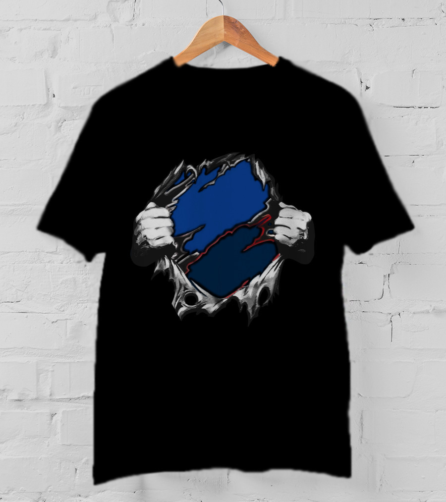 Cow LA Blue Red Inside Torn Hands T-Shirt