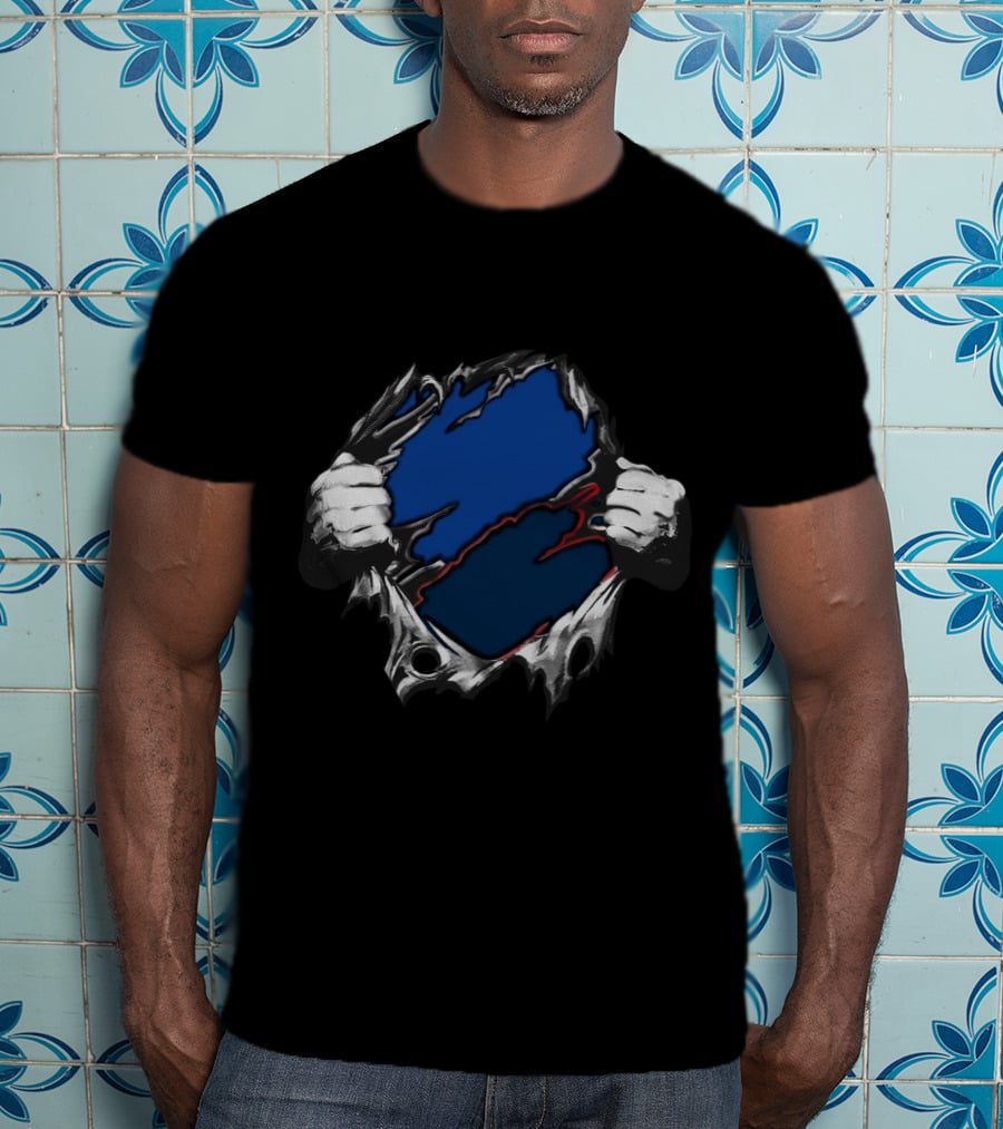 Cow LA Blue Red Inside Torn Hands T-Shirt