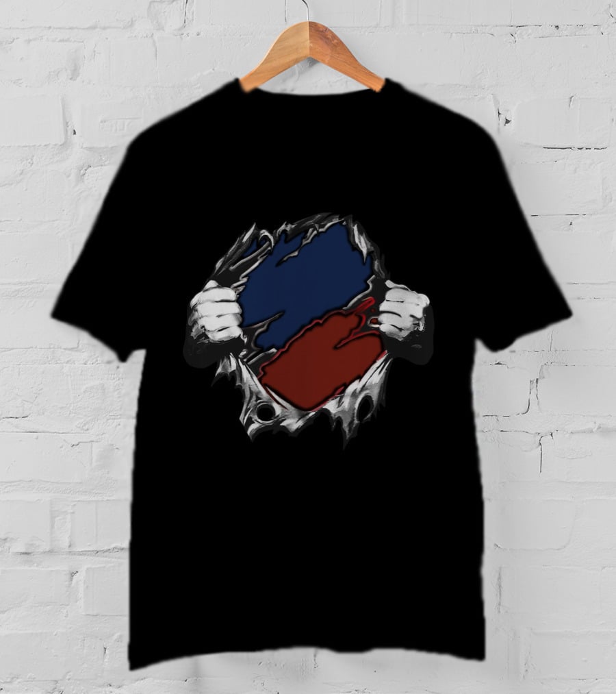 Red Blue Superhero Style Torn T-Shirt
