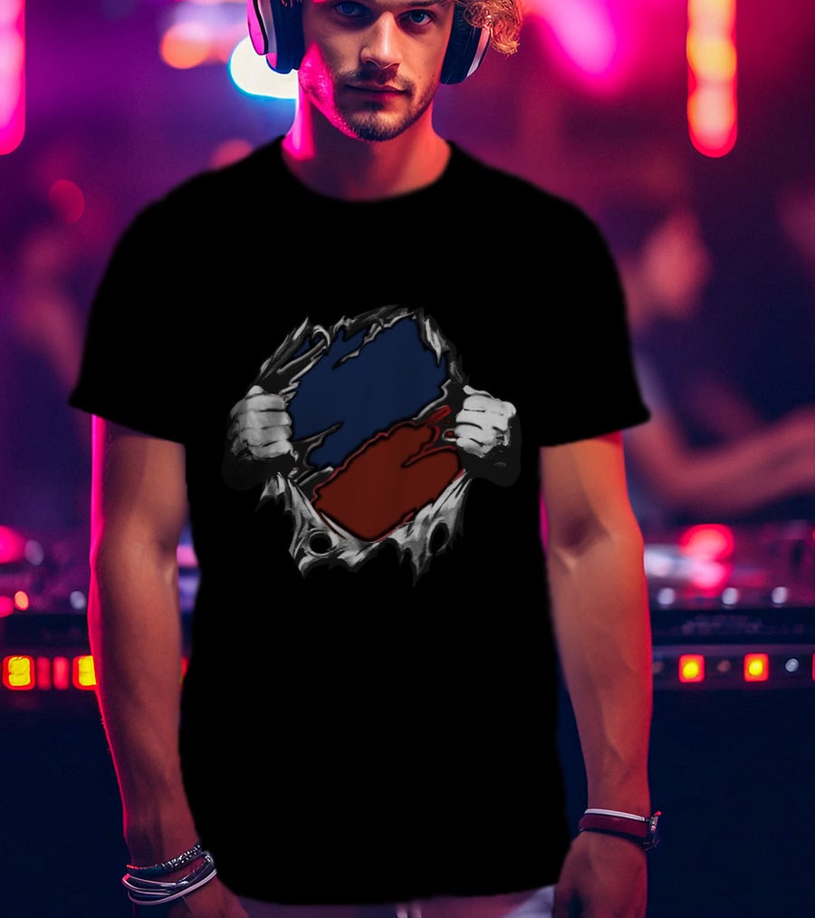 Red Blue Superhero Style Torn T-Shirt
