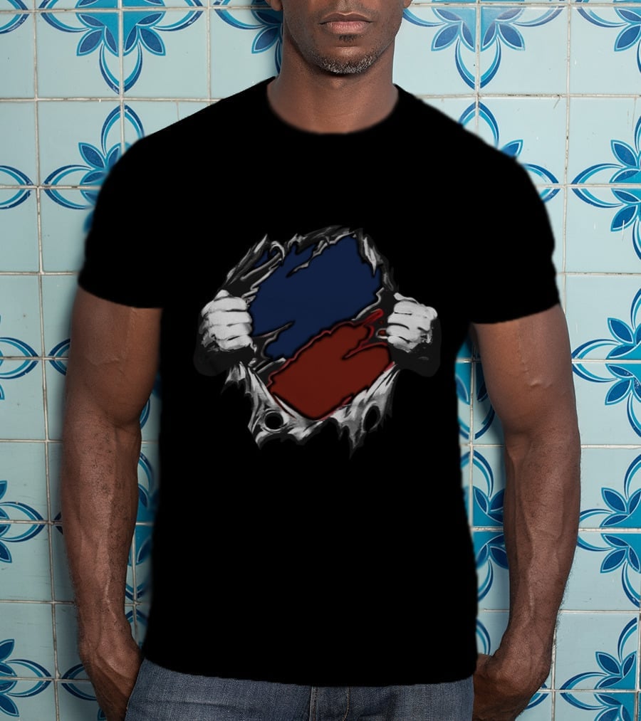 Red Blue Superhero Style Torn T-Shirt