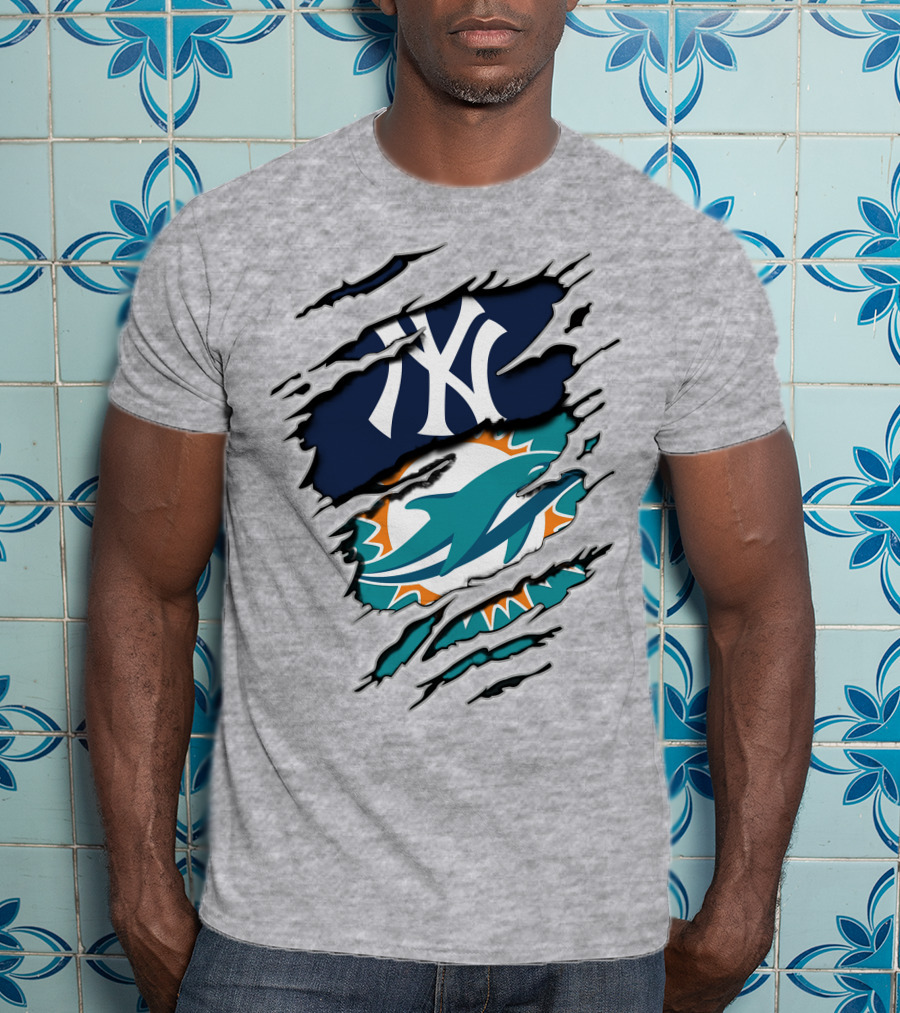 New York Yankees Miami Dolphins Torn Layered T-Shirt