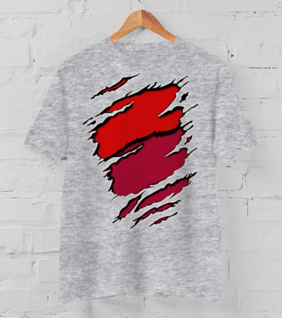 Bucc Ala Rip Scratch Claw Marks Red And Burgundy T-Shirt