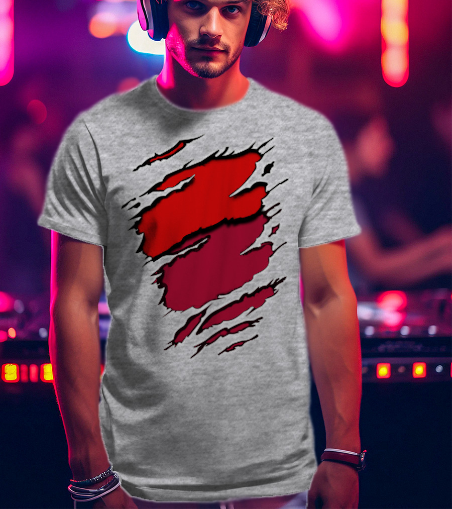 Bucc Ala Rip Scratch Claw Marks Red And Burgundy T-Shirt
