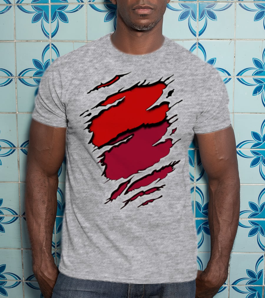 Bucc Ala Rip Scratch Claw Marks Red And Burgundy T-Shirt