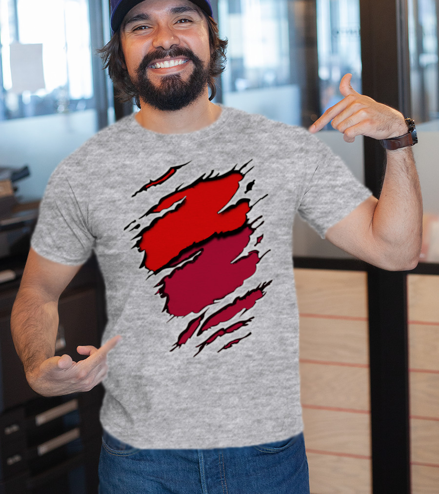 Bucc Ala Rip Scratch Claw Marks Red And Burgundy T-Shirt