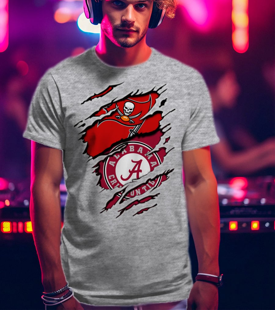 Alabama Crimson Tide Tampa Bay Buccaneers Ripped Flag Fusion T-Shirt