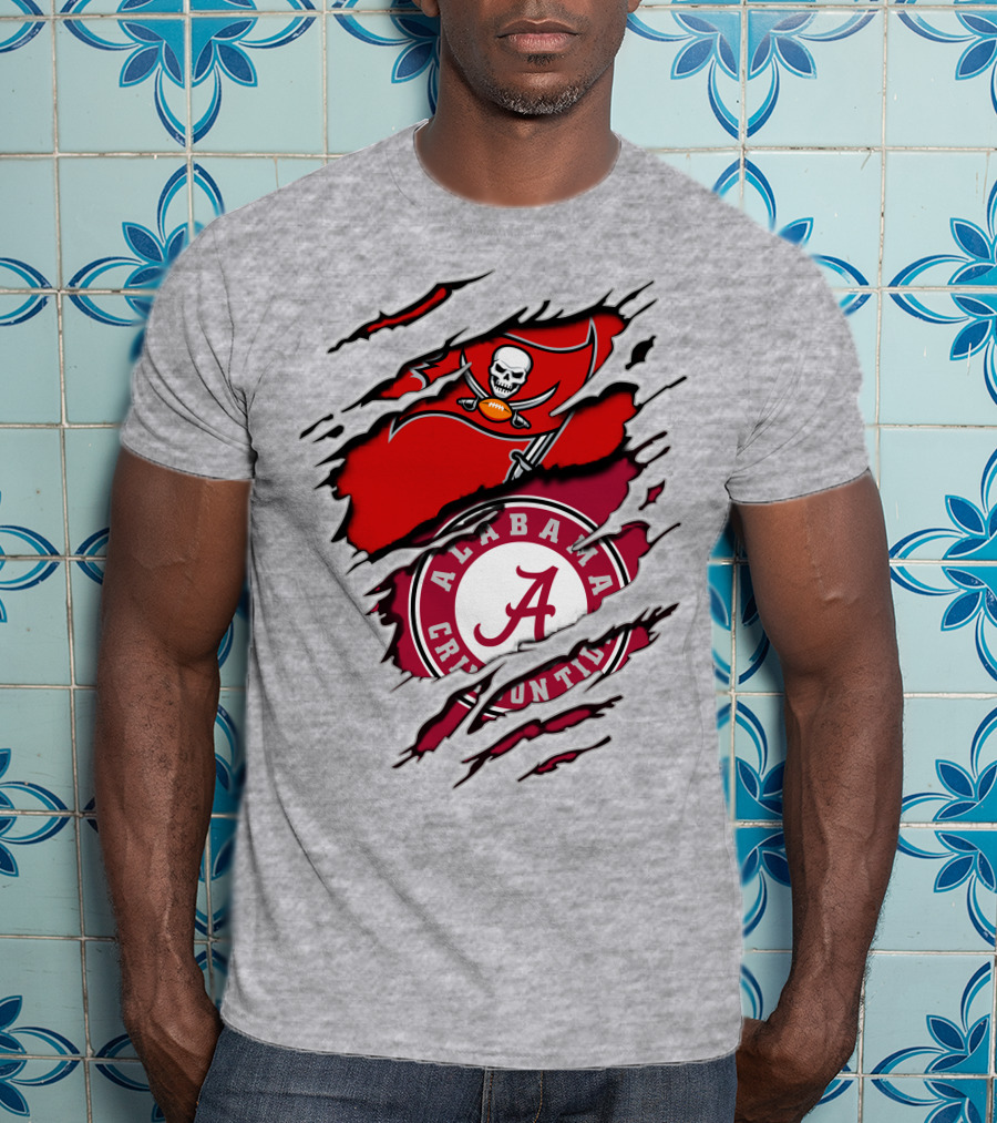 Alabama Crimson Tide Tampa Bay Buccaneers Ripped Flag Fusion T-Shirt
