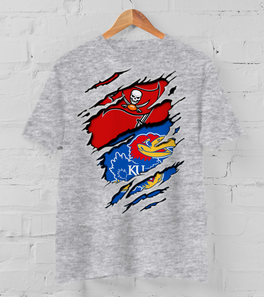 Buccaneers Jayhawks KU Rip Torn Gray T-Shirt