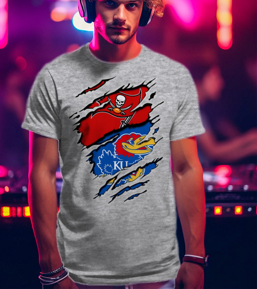 Buccaneers Jayhawks KU Rip Torn Gray T-Shirt