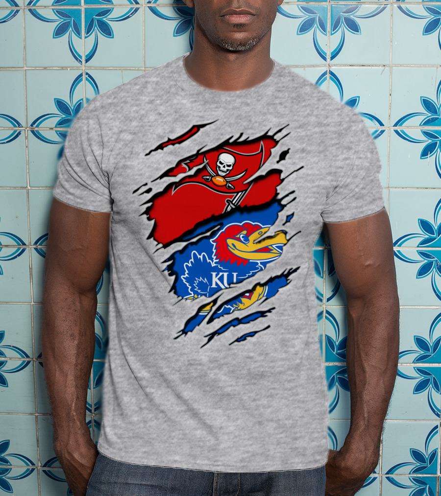 Buccaneers Jayhawks KU Rip Torn Gray T-Shirt