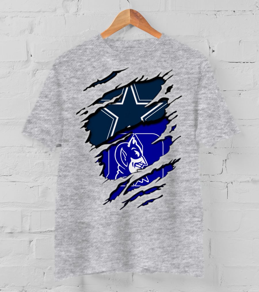 Dallas Cowboys Star And Duke Blue Devils Logo Fusion T-Shirt