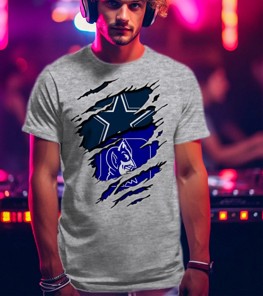 Dallas Cowboys Star And Duke Blue Devils Logo Fusion T-Shirt
