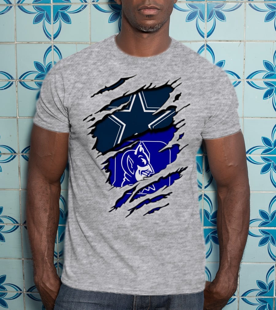 Dallas Cowboys Star And Duke Blue Devils Logo Fusion T-Shirt