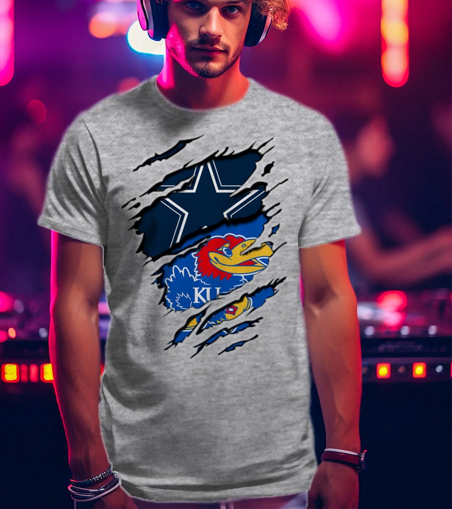 Kansas Cowboys Jayhawks KU Star Blue Red T-Shirt