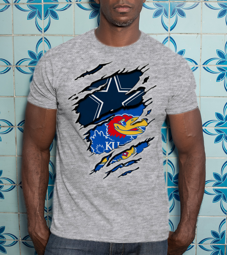 Kansas Cowboys Jayhawks KU Star Blue Red T-Shirt