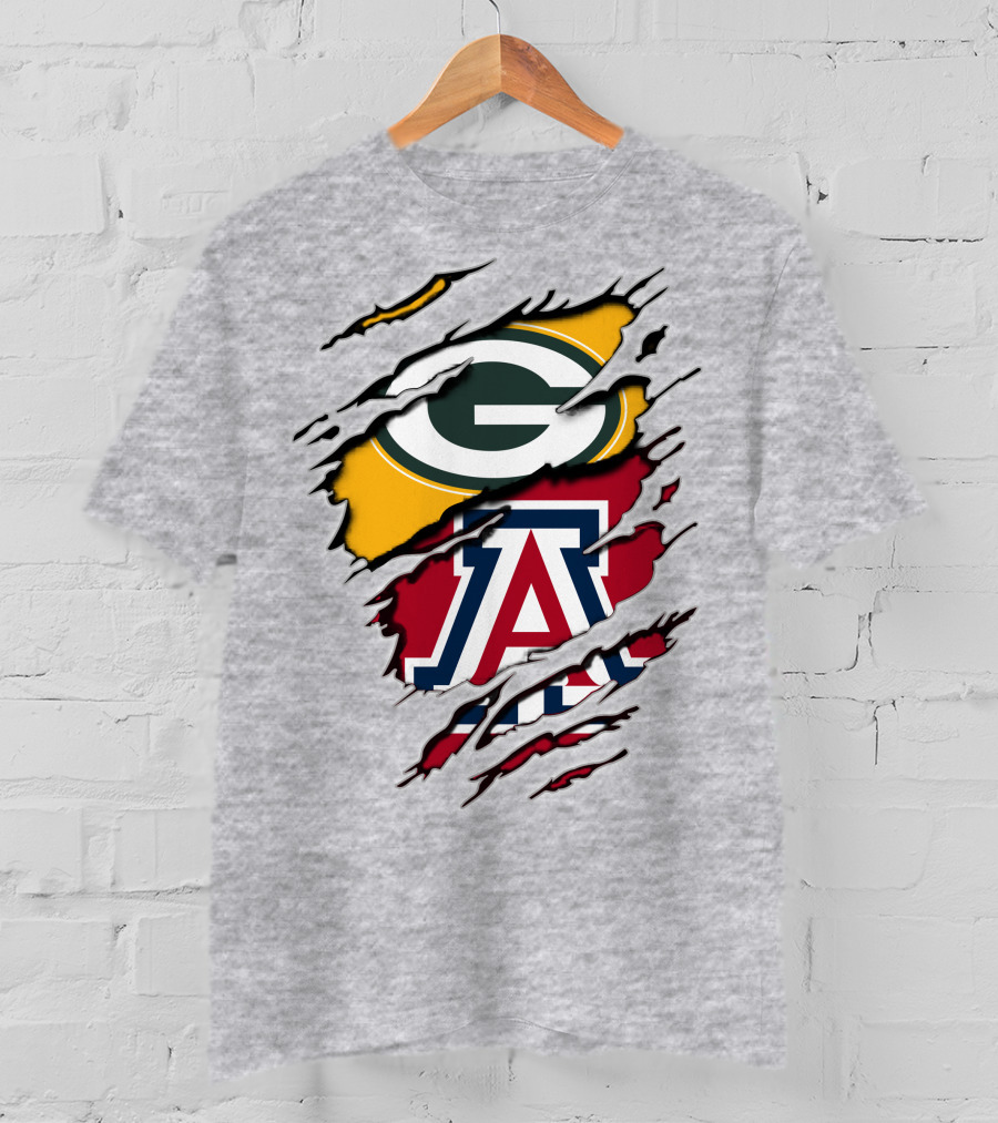 Packers G Arizona A Logos Ripped Torn Effect T-Shirt