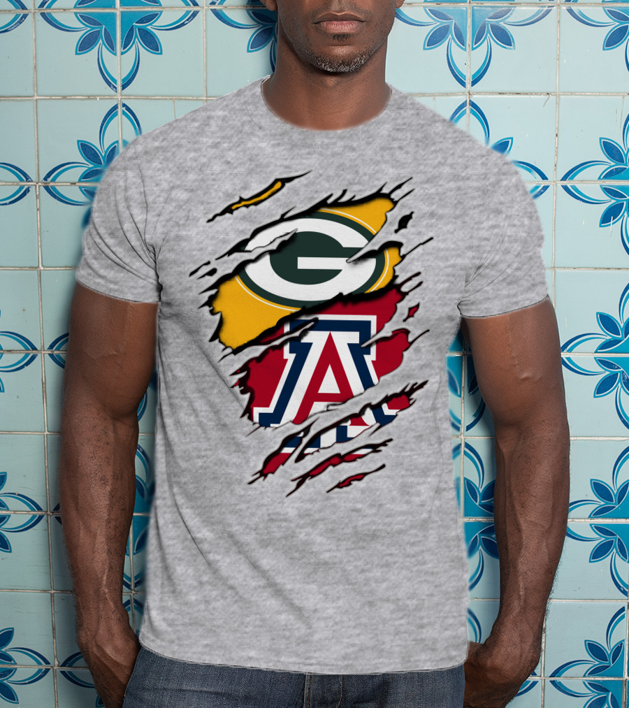 Packers G Arizona A Logos Ripped Torn Effect T-Shirt