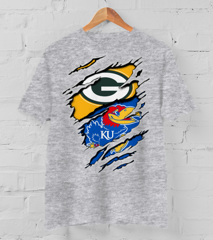 Green Bay Packers Kansas Jayhawks Logo Mashup T-Shirt
