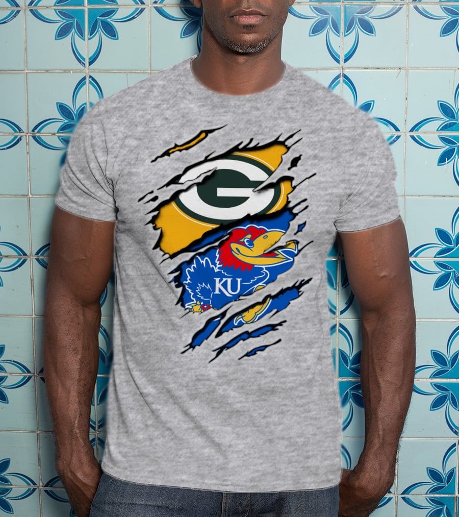 Green Bay Packers Kansas Jayhawks Logo Mashup T-Shirt