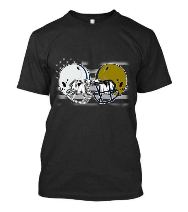 Notre Dame Vs. Penn State Football Helmet Clash With American Flag T-Shirt