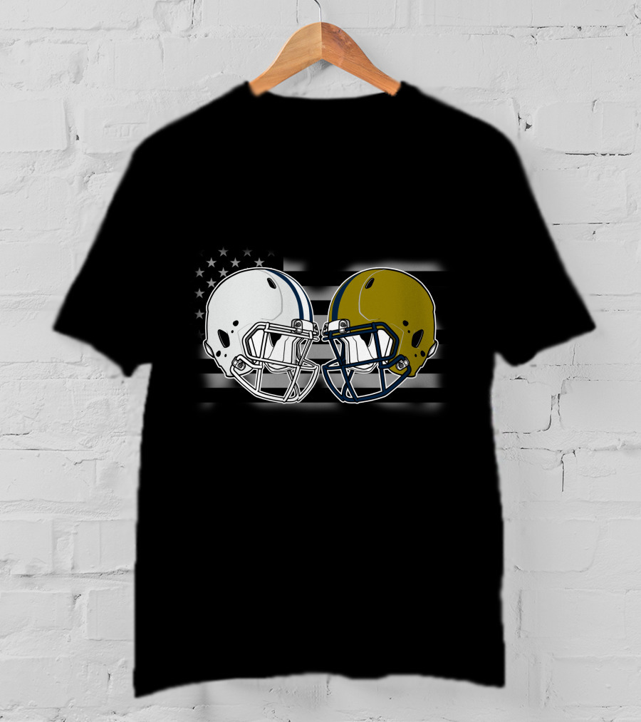 Notre Dame Vs. Penn State Football Helmet Clash With American Flag T-Shirt