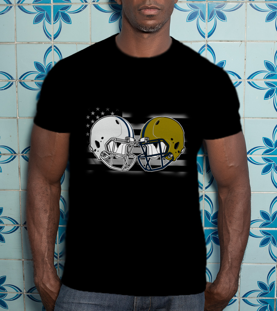 Notre Dame Vs. Penn State Football Helmet Clash With American Flag T-Shirt
