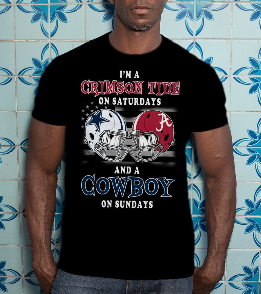 Crimson Tide On Saturdays Cowboy On Sundays Football Spirit Dual Helmets T-Shirt