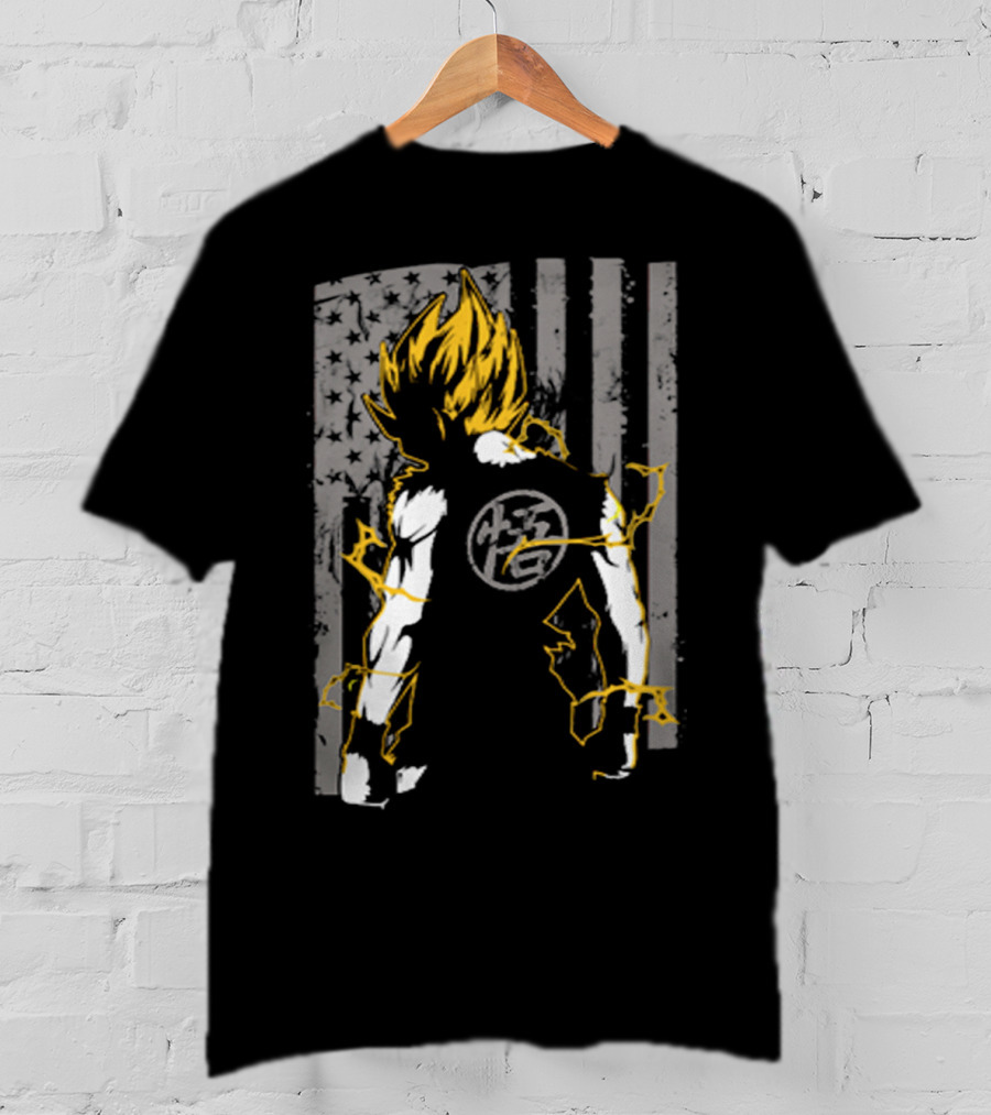 Goku Super Saiyan American Flag Dragonball Kanji Lightning T-Shirt