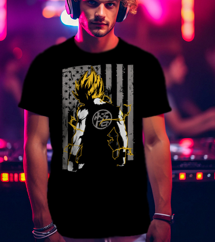 Goku Super Saiyan American Flag Dragonball Kanji Lightning T-Shirt