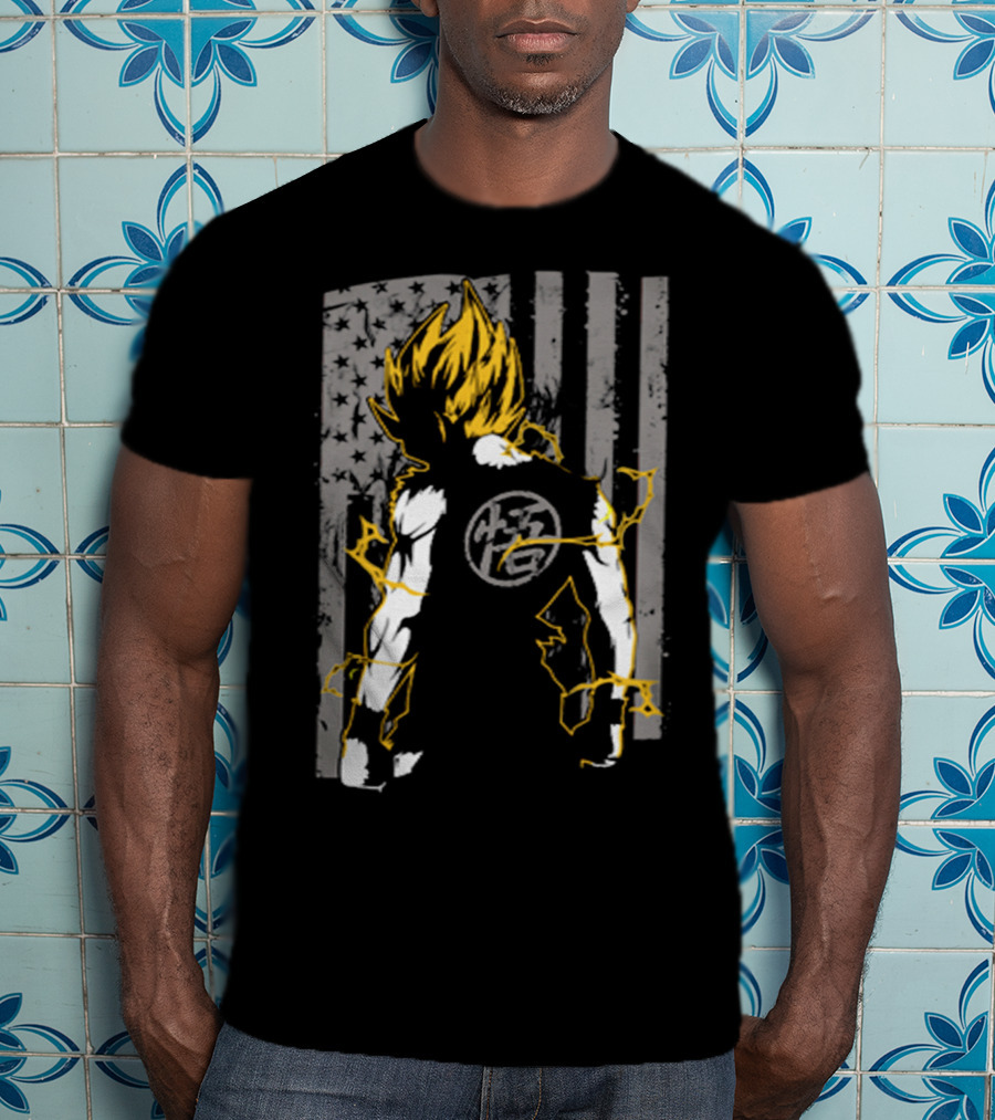 Goku Super Saiyan American Flag Dragonball Kanji Lightning T-Shirt